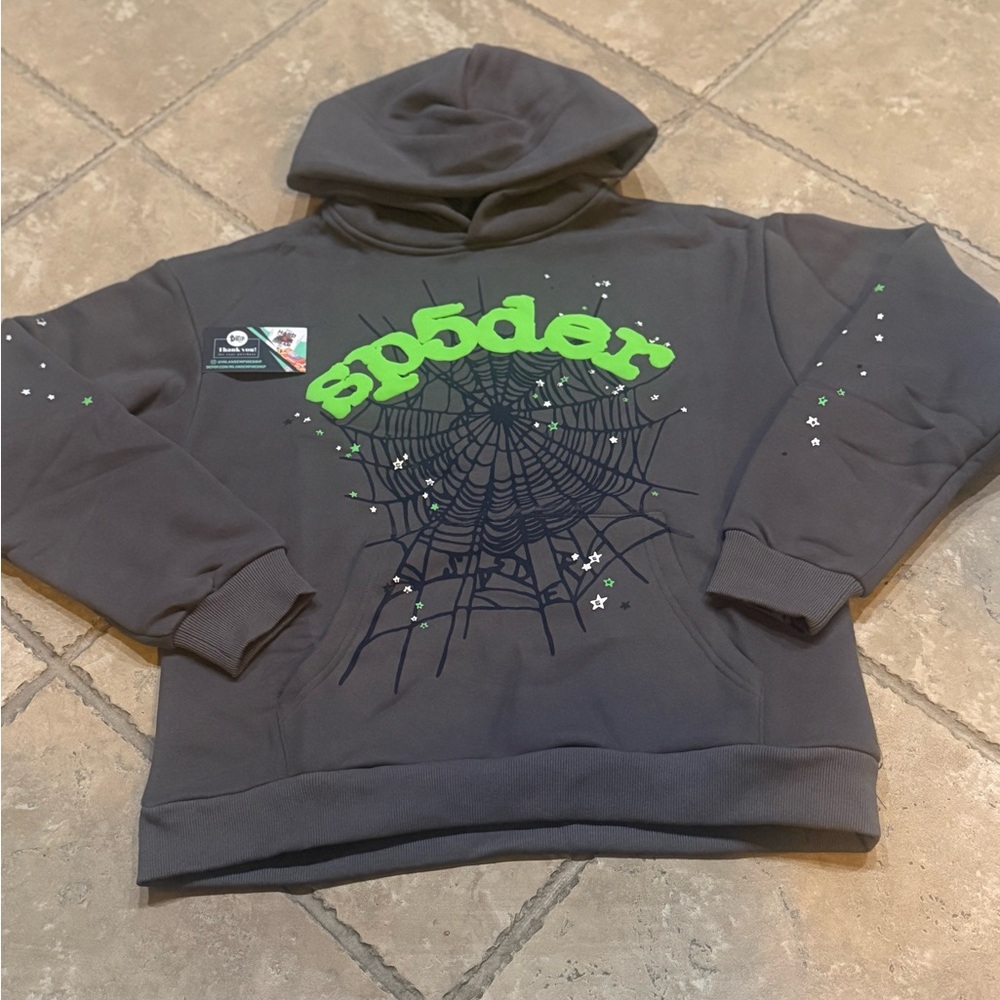 Grey and Green Og Web Spider Hoodie